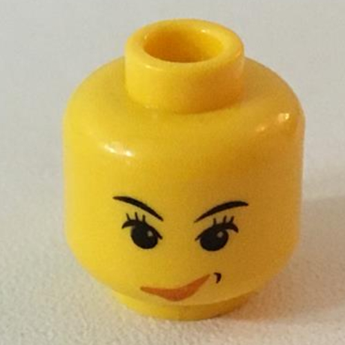 Figurine head sky lane, lèvres roses sourire en coin, yeux sillonnés motif imprimé (Minifig Head Sky Lane, Pink Lips Smirk, Furrowed Eyes Print)