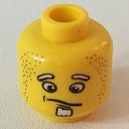 Tête de minifigurine homme, expression confuse, blanc motif imprimé de barbiche (Minifig Head Henchman, Confused Expression, White Goatee Print)