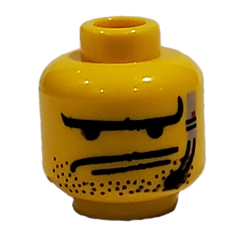 Croquant tête figurine, sourcils longs, 2 lignes bouche, motif : barbe naissante et micro-casque (Minifig Head Crunch, Long Eyebrows, 2 Lines Mouth, Stubble and Headset Print)