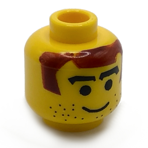 Tête de minifigurine joueur de soccer / joueur de hockey, cheveux bruns, épais sourcils arqués et motif imprimé de barbe naissante [tenon creux bouché] (Minifig Head Soccer Player / Hockey Player, Brown Hair, Thick Arched Eyebrows and Stubble Print [Blocked Open Stud])