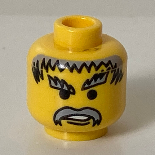 Chef minifigurine, cheveux gris moustache, et les sourcils motif imprimé [tenon creux bouché] (Minifig Head Chief, Moustache Gray Hair, and Eyebrows Print [Blocked Open Stud])