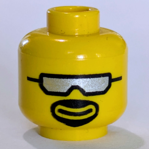 Tête de minifigurine, motif : lunettes de soleil argentées et bouc (Minifig Head, Silver Sunglasses and Goatee Print)