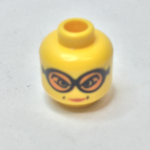 Tête de minifigurine Madame Hooch, Orange Lunettes, Boutons de joue, lèvres motif imprimé [Bloqué ouvert tenon] (Minifig Head Madame Hooch, Orange Goggles, Cheek Dimples, Lips Print [Blocked Open Stud])