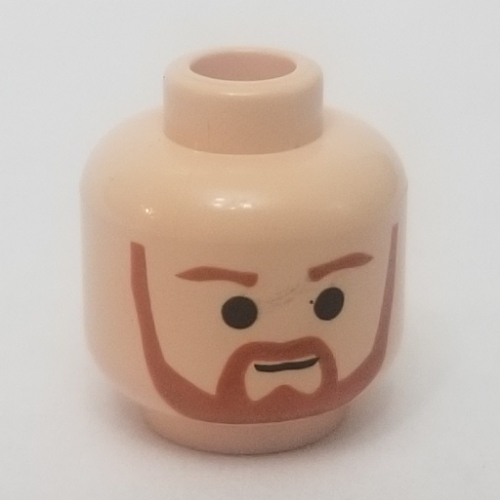 Tête de minifigurine Obi-Wan Kenobi / Qui-Gon Jinn, barbe à la barbe orange foncé et aux sourcils motif imprimé [tenon creux bouché] (Minifig Head Obi-Wan Kenobi / Qui-Gon Jinn, Beard with Dark Orange Trimmed Beard and Eyebrows Print [Blocked Open Stud])