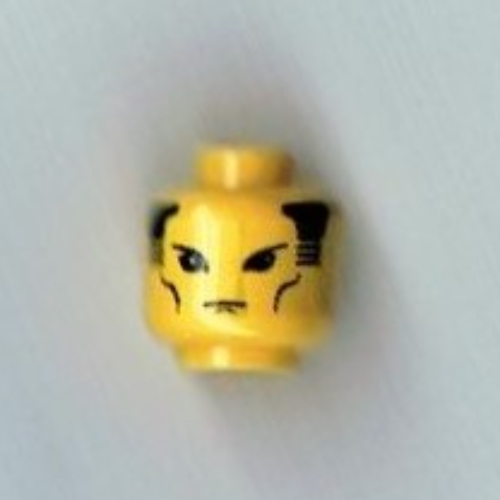 Tête de minifigurine dragon forteresse garde, favoris, mince bouche, ligne de joue motif imprimé (Minifig Head Dragon Fortress Guard, Sideburns, Thin Mouth, Cheek Line Print)