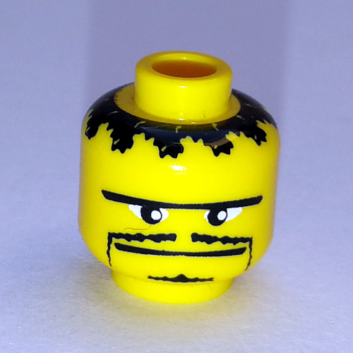 Tête de minifigurine Joueur de basket-bille, Moustache mince, petite bouc, motif imprimé droit connecté sur le avant (Minifig Head Basketball Player, Moustache Thin, Small Goatee, Straight Connected Brow Print)
