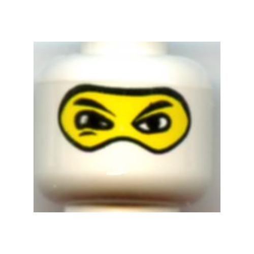 Tête de minifigurine d'orchestre, cagoule avec les yeux trou et bosse de nez, grands yeux blancs et strabisme imprimé [tenon creux bouché] (Minifig Head Driver, Balaclava with Eyes Hole and Nose Hump, Large Eye Whites and Squint Print [Blocked Open Stud])