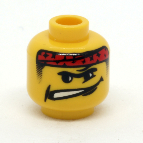 Tête de minifigurine, Bandeau Rouge avec motif imprimé Grimace Blanc (Minifig Head, Headband Red with White Grimace Print)
