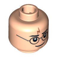 Tête de minifigurine Harry Potter, double visage, lunettes, éclair, branchies / pas de branchies motif imprimé [tenon creux bouché] (Minifig Head Harry Potter, Dual Sided, Glasses, Lightning Bolt, Gills / No Gills Print [Blocked Open Stud])