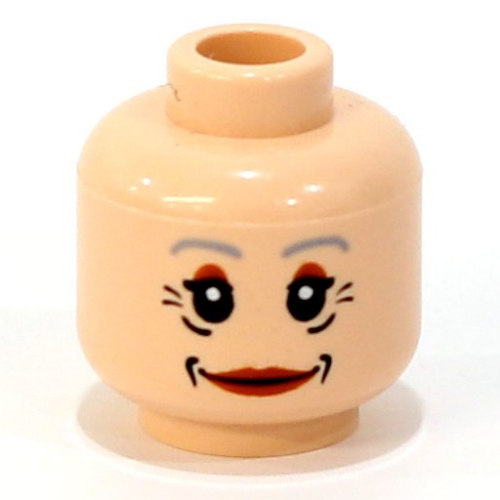 Tête de minifigurine tante mai, lèvres rouges, sourcils gris et rides motif imprimé [tenon creux bouché] (Minifig Head Aunt May, Red Lips, Gray Eyebrows and Wrinkles Print [Blocked Open Stud])