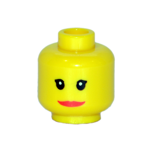 Tête de minifigurine, lèvres rouges, grand sourire, petits cils motif imprimé [tenon creux bouché] (Minifig Head, Red Lips, Wide Smile, Small Eyelashes Print [Blocked Open Stud])