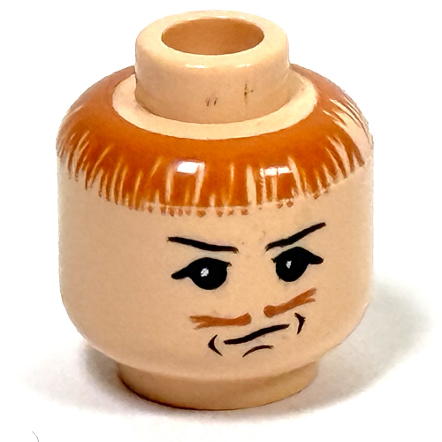 Tête de minifigurine peter pettigrew (queue de ver), moustache, cheveux, sourcils, pupilles blanches, fossettes motif imprimé (Minifig Head Peter Pettigrew (Wormtail), Moustache, Hair, Eyebrows, White Pupils, Dimples Print)