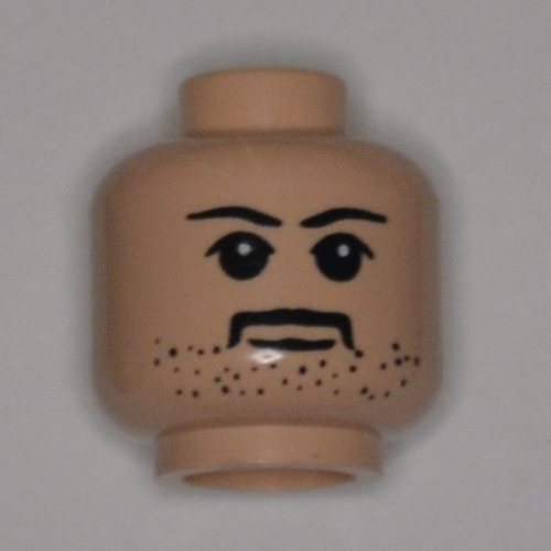 Tête de minifigurine Sirius Black, moustache avec sourcils, pupilles blanches et motif imprimé barbe naissante (Minifig Head Sirius Black, Moustache with Eyebrows, White Pupils, and Stubble Print)