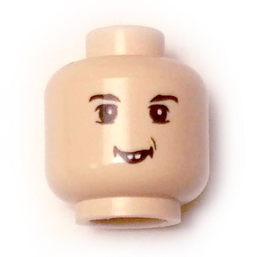 Tête de minifigurine Neville Londubat, sourcils, pupilles blanches, et motif imprimé sourire denté [tenon creux bouché] (Minifig Head Neville Longbottom, Eyebrows, White Pupils, and Toothed Grin Print [Blocked Open Stud])