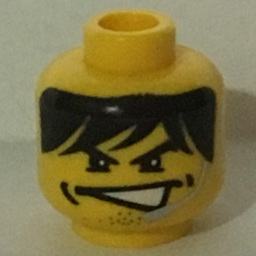 Charge de tête minifigurine, personnage masculin, bouche partiellement ouverte, fossettes, barbe naissante, motif : micro-casque [tenon creux bouché] (Minifig Head Charge, Male, Partially Open Mouth, Dimples, Stubble, Headset Print [Blocked Open Stud])