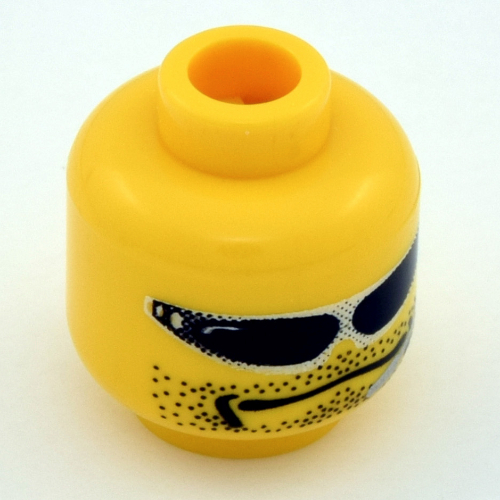 Tête de minifigurine flex, lunettes avec micro-casque, motif imprimé en barbe naissante fin [tenon creux bouché] (Minifig Head Flex, Glasses with Headset, Fine Stubble Print [Blocked Open Stud])
