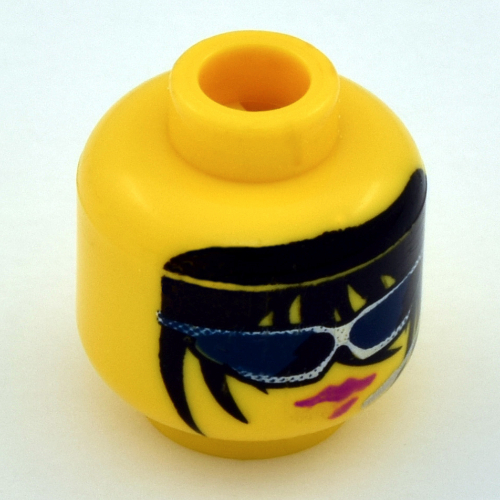 Tête de minifigurine radia, personnage féminin, lunettes avec micro-casque, cheveux longs et lèvres rouges motif imprimé [tenon creux bouché] (Minifig Head Radia, Female, Glasses with Headset, Long Hair and Red Lips Print [Blocked Open Stud])