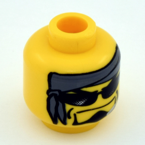 Tête de minifigurine diamant, lunettes avec micro-casque, motif : bandana [tenon creux bouché] (Minifig Head Diamond, Glasses with Headset, Bandana Print [Blocked Open Stud])