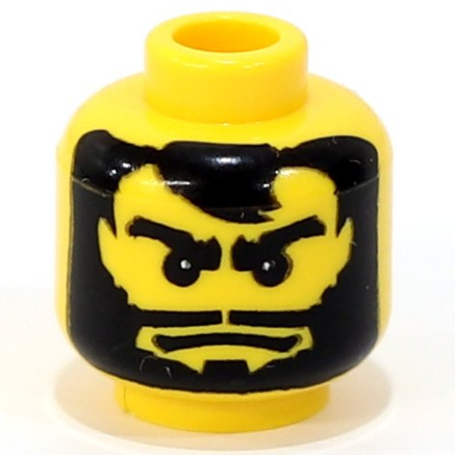 Tête de minifigurine Santis, barbe pleine, longue bouche, sourcils épais, motif imprimé pupilles blanches [Bloqué ouvert tenon] (Minifig Head Santis, Beard Full, Long Mouth, Thick Eyebrows, White Pupils Print [Blocked Open Stud])