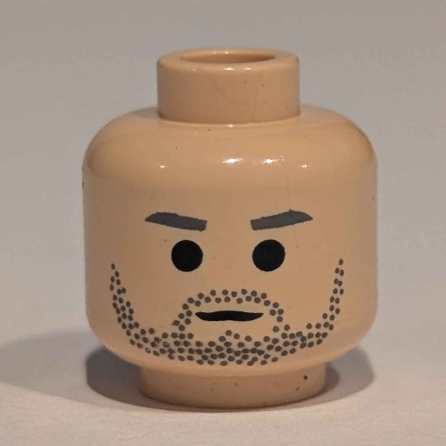 Tête de minifigurine owen lars, gris barbe naissante et gris sourcils motif imprimé [tenon creux bouché] (Minifig Head Owen Lars, Gray Stubble and Gray Eyebrows Print [Blocked Open Stud])