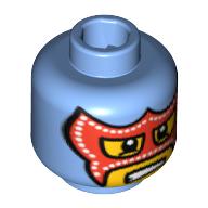 Tête de minifigurine super lutteur, cagoule avec œil et bouche trous, motif : masque rouge et pupilles blanches (Minifig Head Super Wrestler, Balaclava with Eye and Mouth Holes, Red Mask and White Pupils Print)