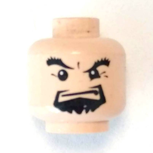 Tête de minifigurine igor karkarkaroff, bouc, épais sourcils et strabisme, motif imprimé grimace (Minifig Head Igor Karkaroff, Goatee, Thick Eyebrows and Squint, Grimace Print)