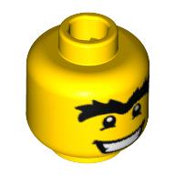 Tête de minifigurine homme des cavernes, yeux avec pupilles blanches, uni-sourcil et grand bouche motif imprimé (Minifig Head Caveman, Eyes with White Pupils, Uni-Brow and Wide Mouth Print)