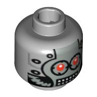 Robot de tête minifigurine, plaque frontale argentée, yeux rouges et bouche de grille rectangulaire [tenon creux bouché] (Minifig Head Robot, Silver Faceplate, Red Eyes and Rectangular Grid Mouth [Blocked Open Stud])
