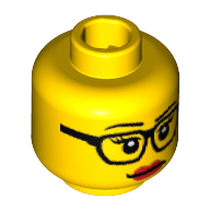 Tête de minifigurine bibliothécaire, lunettes avec des cils et des lèvres rouges motif imprimé [tenon creux bouché] (Minifig Head Librarian, Glasses with Eyelashes and Red Lips Print [Blocked Open Stud])