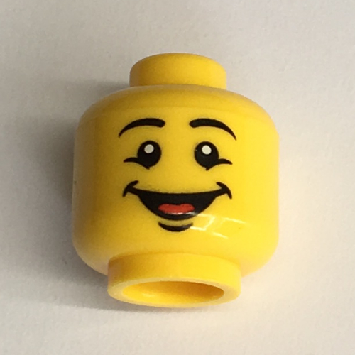 Tête de minifigurine, sourcils, sourire bouche ouverte avec motif imprimé de la langue [tenon creux bouché] (Minifig Head, Eyebrows, Open Mouth Smile with Tongue Print [Blocked Open Stud])