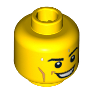 Tête de minifigurine Équipe GB, sourcils, traits sur les joues, ouvert sourire et gouttes de sueur motif imprimé [Bloqué ouvert tenon] (Minifig Head Team GB, Eyebrows, Cheek Lines, Open Smile and Drops of Sweat Print [Blocked Open Stud])