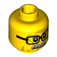 Tête de minifigurine Grand-père, lunettes, Gris Sourcils et Moustache motif imprimé (Minifig Head Grandpa, Glasses, Gray Eyebrows and Moustache Print)