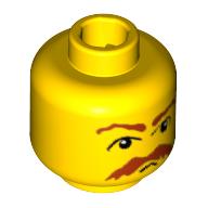 Tête de minifigurine Vernon Dursley, moustache marron moustache et sourcils motif imprimé (Minifig Head Vernon Dursley, Moustache Brown Bushy Moustache and Eyebrows Print)