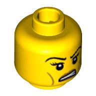 Tête de minifigurine femme guerrière, cils et sourcils en colère, traits sur les joues, motif : pupilles blanches et dents blanches [tenon creux bouché] (Minifig Head Warrior Woman, Eyelashes and Angry Eyebrows, Cheek Lines, White Pupils and White Teeth Print [Blocked Open Stud])
