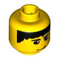 Tête de minifigurine, Cheveux noirs, sourcils et motif imprimé sourire en coin (Minifig Head, Black Hair, Eyebrows, and Smirk Print)