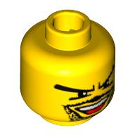 Tête de minifigurine de football gardien de but, moustache bouche ouverte, bouc, v sourcils motif imprimé (Minifig Head Soccer Goalie, Moustache Open Mouth, Goatee, V Brow Eyes Print)
