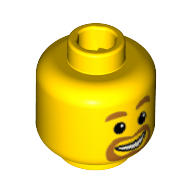 Tête de minifigurine avec barbe orange autour de la bouche, sourire blanc, motif imprimé pupilles blanches [Bloqué ouvert tenon] (Minifig Head with Orange Beard around Mouth, White Smile, White Pupils Print [Blocked Open Stud])