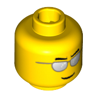 Tête de minifigurine, lunettes de soleil argentées, sourcils et fin sourire motif imprimé (Minifig Head, Silver Sunglasses, Eyebrows and Thin Grin Print)