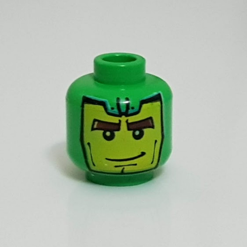 Tête de minifigurine Bouffon Vert, cagoule avec visage jaune, lignes sur le dos motif imprimé [tenon creux bouché] (Minifig Head Green Goblin, Balaclava with Yellow Face, Lines on Back Print [Blocked Open Stud])