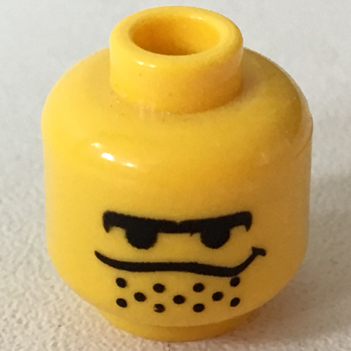 Minifigurine joueur de hockey / joueur de basket / nitro, unibrows, barbe naissante sous trempage ligne de bouche motif imprimé [tenon creux bouché] (Minifig Head Hockey Player / Basketball Player / Nitro, Unibrows, Stubble under Dipping Mouth Line Print [Blocked Open Stud])