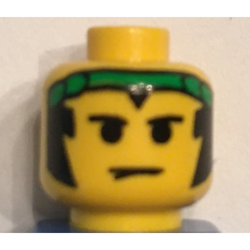 Tête de minifigurine Ninja, personnage masculin, favoris et motif imprimé vert bandana [Bloqué ouvert tenon] (Minifig Head Ninja, Male, Sideburns and Green Bandana Print [Blocked Open Stud])