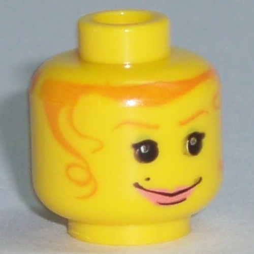 Tête de minifigurine Mary Jane, double face, cheveux orange, imprimé effrayé / souriant [tenon creux bouché] (Minifig Head Mary Jane, Dual Sided, Orange Hair, Scared / Smiling Print [Blocked Open Stud])