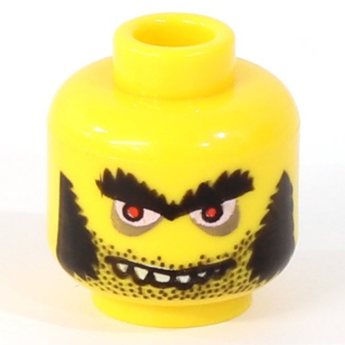 Tête de minifigurine fou scientifique, favoris et sourire en coin mal / lunettes et grand sourire avec des dents motif imprimé (Minifig Head Mad Scientist, Sideburns and Evil Smirk / Glasses and Large Grin with Teeth Print)