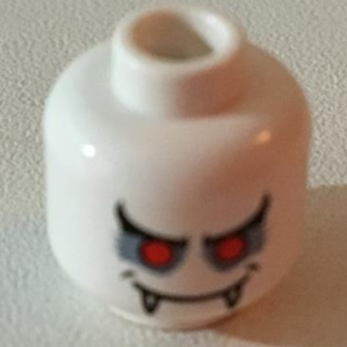 Tête de minifigurine Vampire, Double face, Crocs, Yeux rouges, Bouche ouverte / Bouche fermée motif imprimé [Bloqué ouvert tenon] (Minifig Head Vampire, Dual Sided, Fangs, Red Eyes, Mouth Open / Mouth Closed Print [Blocked Open Stud])