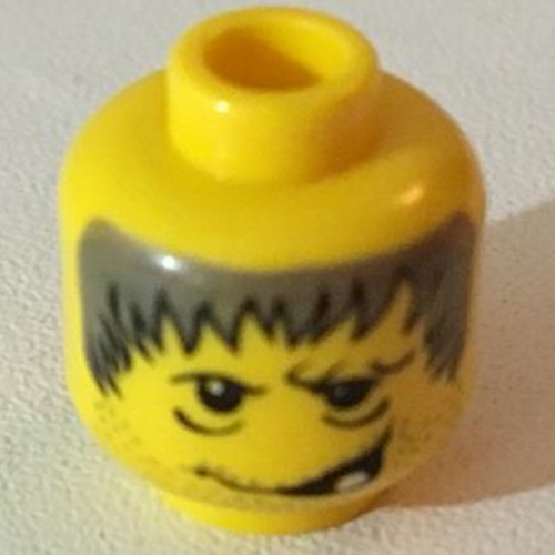 Bossu tête minifigurine, cheveux gris épineux, barbe naissante, un motif imprimé de sourire de dent [tenon creux bouché] (Minifig Head Hunchback, Gray Spiky Hair, Stubble, One Tooth Smirk Print [Blocked Open Stud])