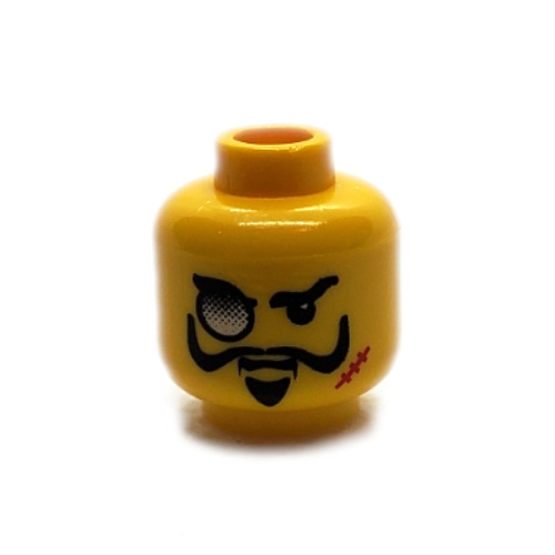 Tête de minifigurine seigneur sam sinistre, monocle, cicatrice, et motif imprimé de bouc (Minifig Head Lord Sam Sinister, Monocle, Scar, and Goatee Print)