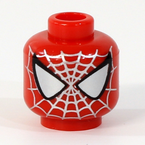 Tête de minifigurine Spider-Man, grands yeux blancs, motif imprimé web argent [tenon creux bouché] (Minifig Head Spider-Man, Large White Eyes, Silver Web Print [Blocked Open Stud])