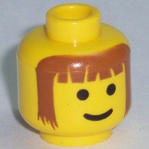 Tête de minifigurine forestier, franges brunes et longs cheveux bruns motif imprimé (Minifig Head Forestman, Brown Bangs and Long Brown Hair Print)
