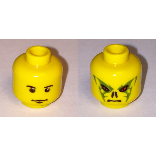 Tête de minifigurine Quirinus Quirrell / Voldemort, double visage, yeux neutres / rouges avec motif imprimé nez de serpent (Minifig Head Quirinus Quirrell / Voldemort, Dual Sided, Neutral / Red Eyes with Snake Nose Print)