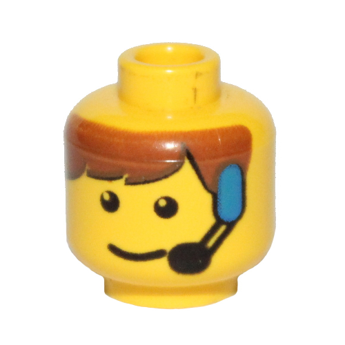 Tête de minifigurine, franges brunes et motif imprimé casque (Minifig Head, Brown Bangs and Headset Print)